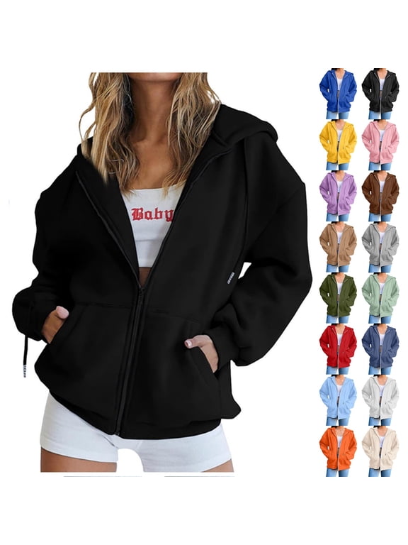 Zipper Hoodies for Women Long Sleeve Lightweight Athletic Fall Jackets for Women