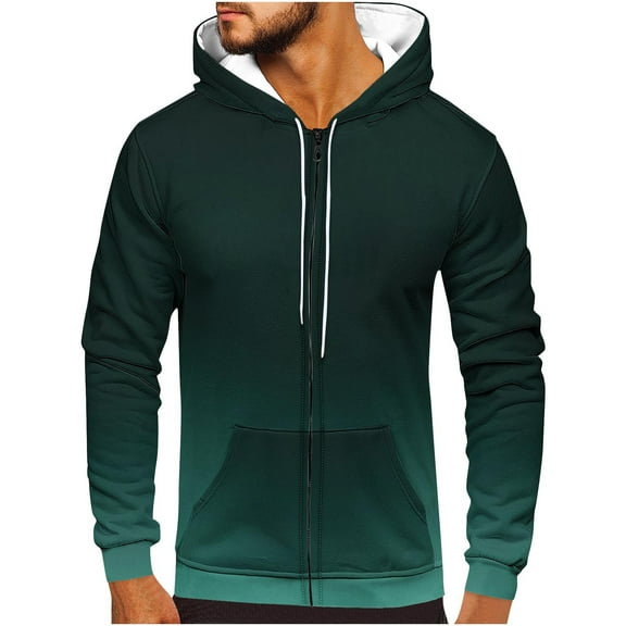 QUINDOS Zipper Mens Sweatshirts Tall Gradient Color Full Zip Hoodies for Men Heavy Weight Long Sleeve Casual Pullover Tops Kangaroo Pocket