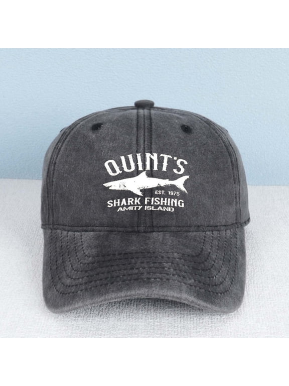 QUINT'S SHARK FISHING AMITY ISLAND Letter Embroidered Color Block Trucker Hat Unisex Adjustable Cotton Breathable Fashion Cap for Travel Daily Wear