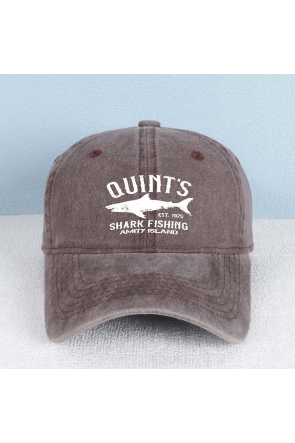 QUINT'S SHARK FISHING AMITY ISLAND Letter Embroidered Color Block Trucker Hat Unisex Adjustable Cotton Breathable Fashion Cap for Travel Daily Wear