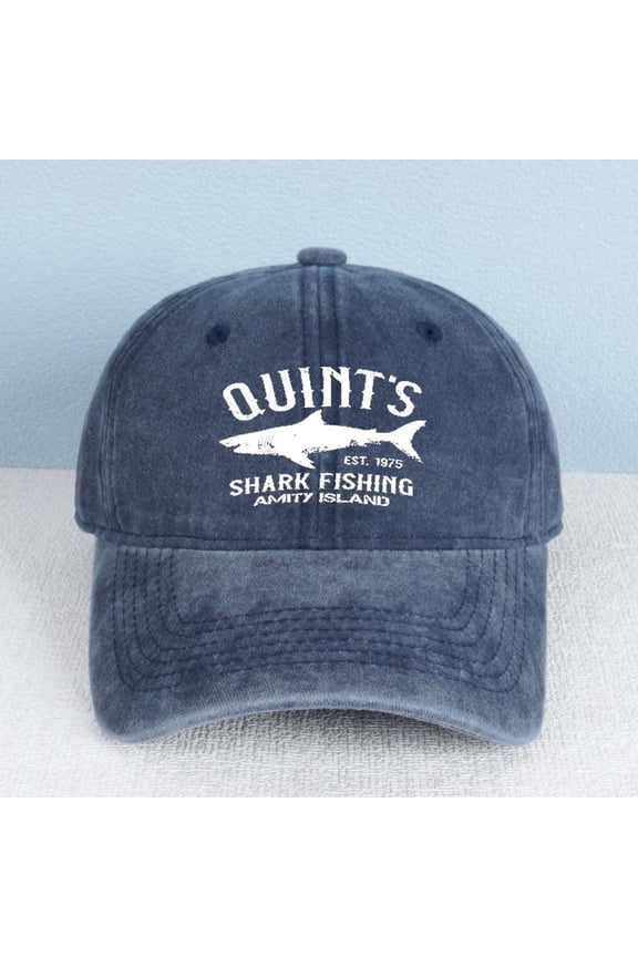 QUINT'S SHARK FISHING AMITY ISLAND Letter Embroidered Color Block Trucker Hat Unisex Adjustable Cotton Breathable Fashion Cap for Travel Daily Wear