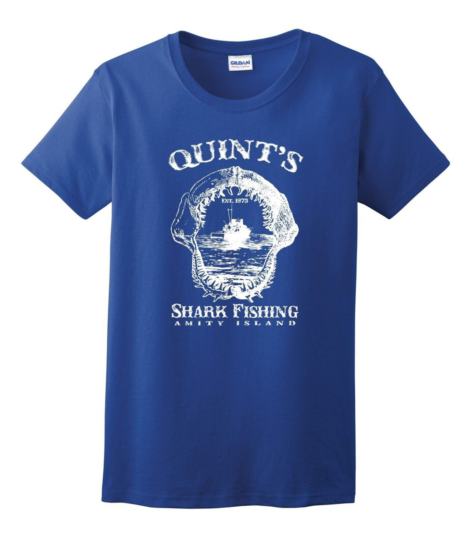 Quints Shark Fishing Jaws Amity Island Est 1975 Tee Shirt Up