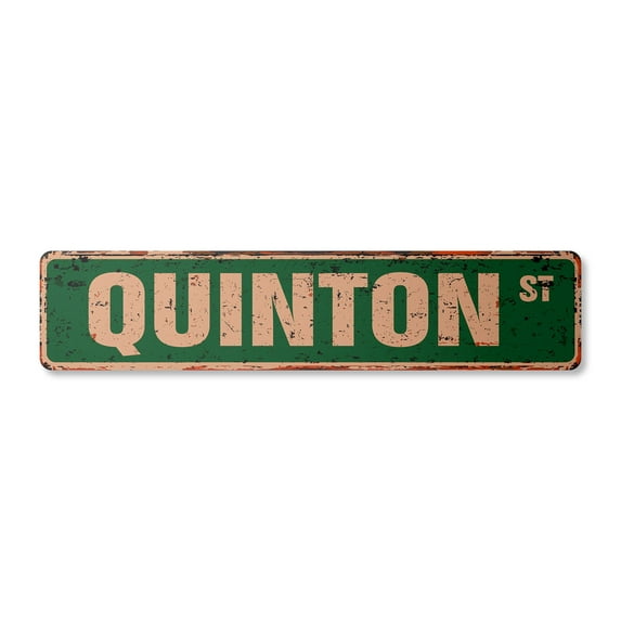QUINTON Vintage Aluminum Street Sign Childrens Name Room Metal Sign rustic metal tin | Indoor/Outdoor |  24" Wide