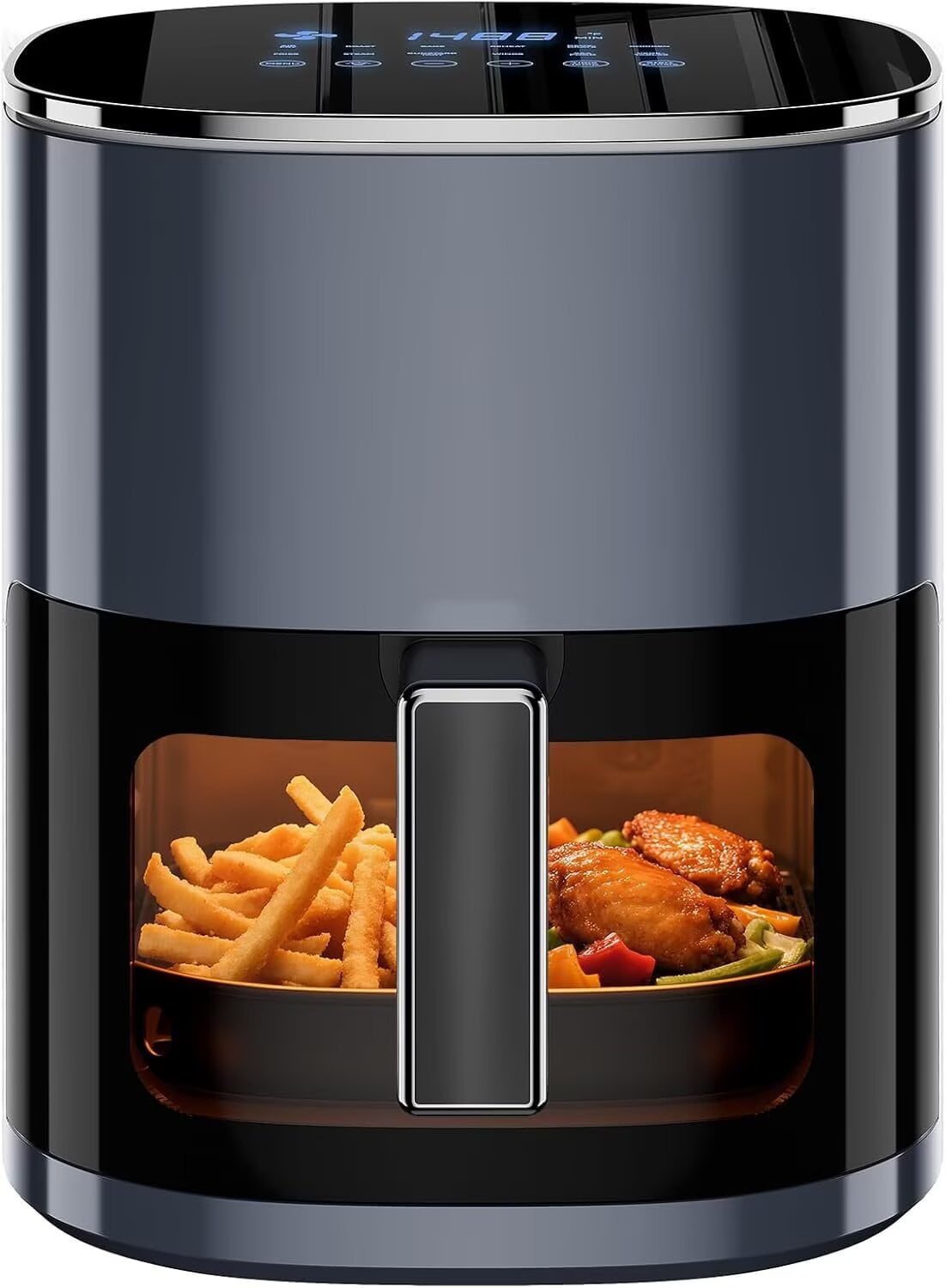 QUIOCOZY 12-in-1 Digital Air Fryer, 6.3 Qt Large Capacity, Viewing Window, Nonstick Dishwasher-Safe Basket, 1700W, Gray