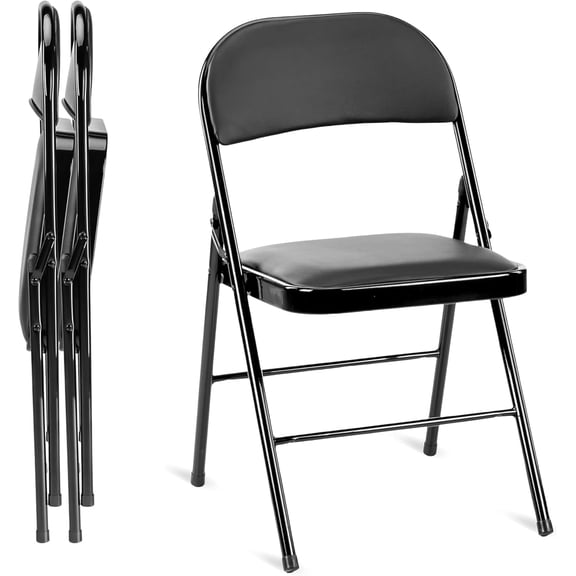 QUIOCOZY 2 Pack Folding Chairs with Leather Padded Cushion Seats & Durable Metal Frame, Comfortable, Foldable, Portable, Commercial Event Seat, Indoor Outdoor for Parties, Home, Office, Black