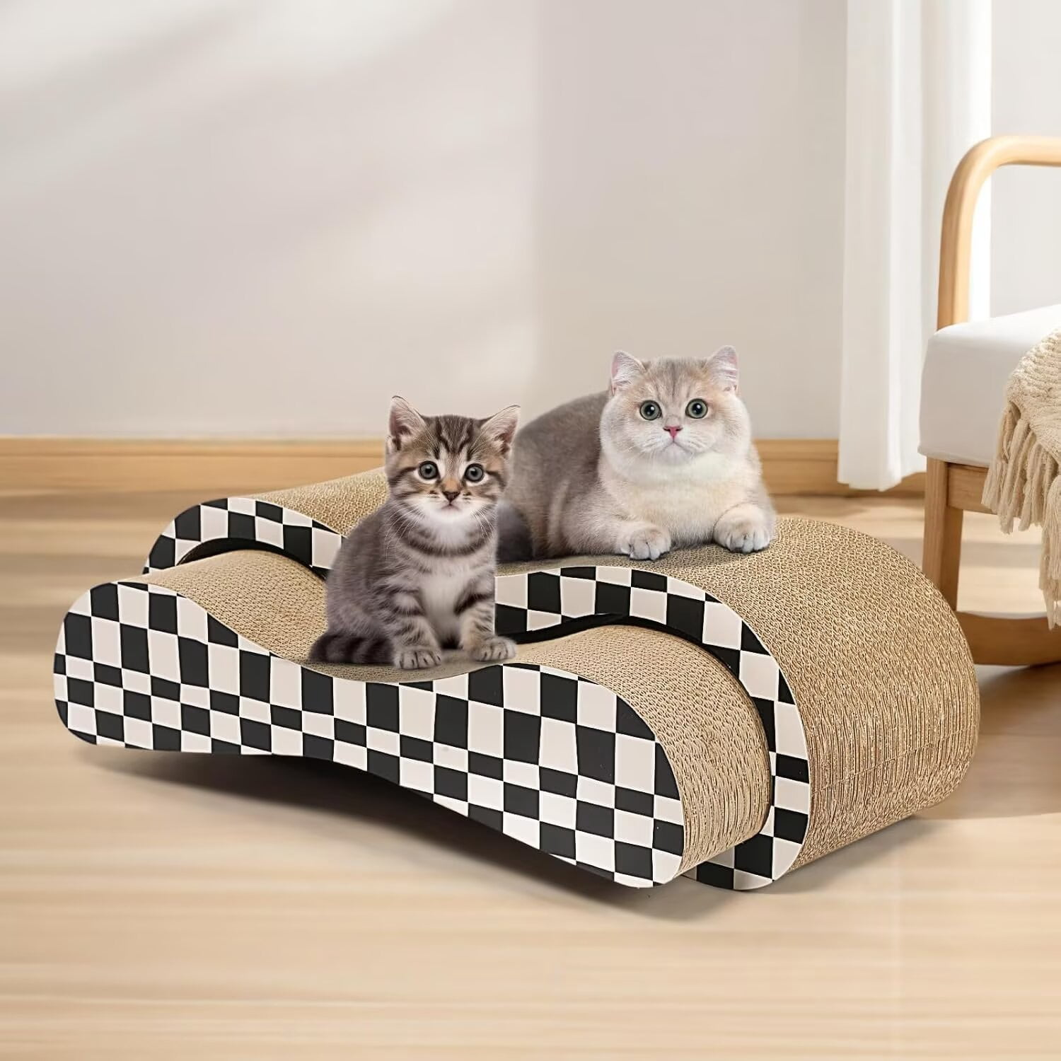 QUIOCOZY 2-in-1 Cat Scratcher Lounge, Large Cardboard Scratch Board Bed for Indoor Cats, Reversible Cat Scratching Pad, 27.56 x 9.45 x 8.86 in, Checkerboard
