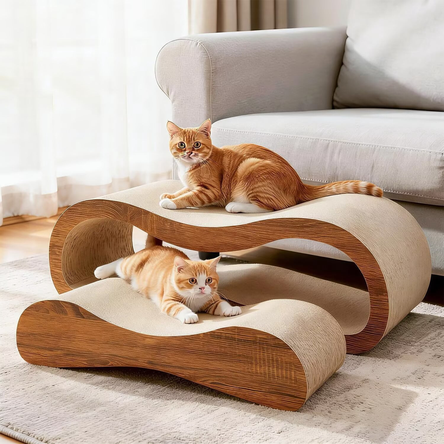 QUIOCOZY 2-in-1 Cat Scratcher Lounge, Large Cardboard Scratch Board Bed for Indoor Cats, Reversible Cat Scratching Pad, 27.56 x 9.45 x 8.86 in
