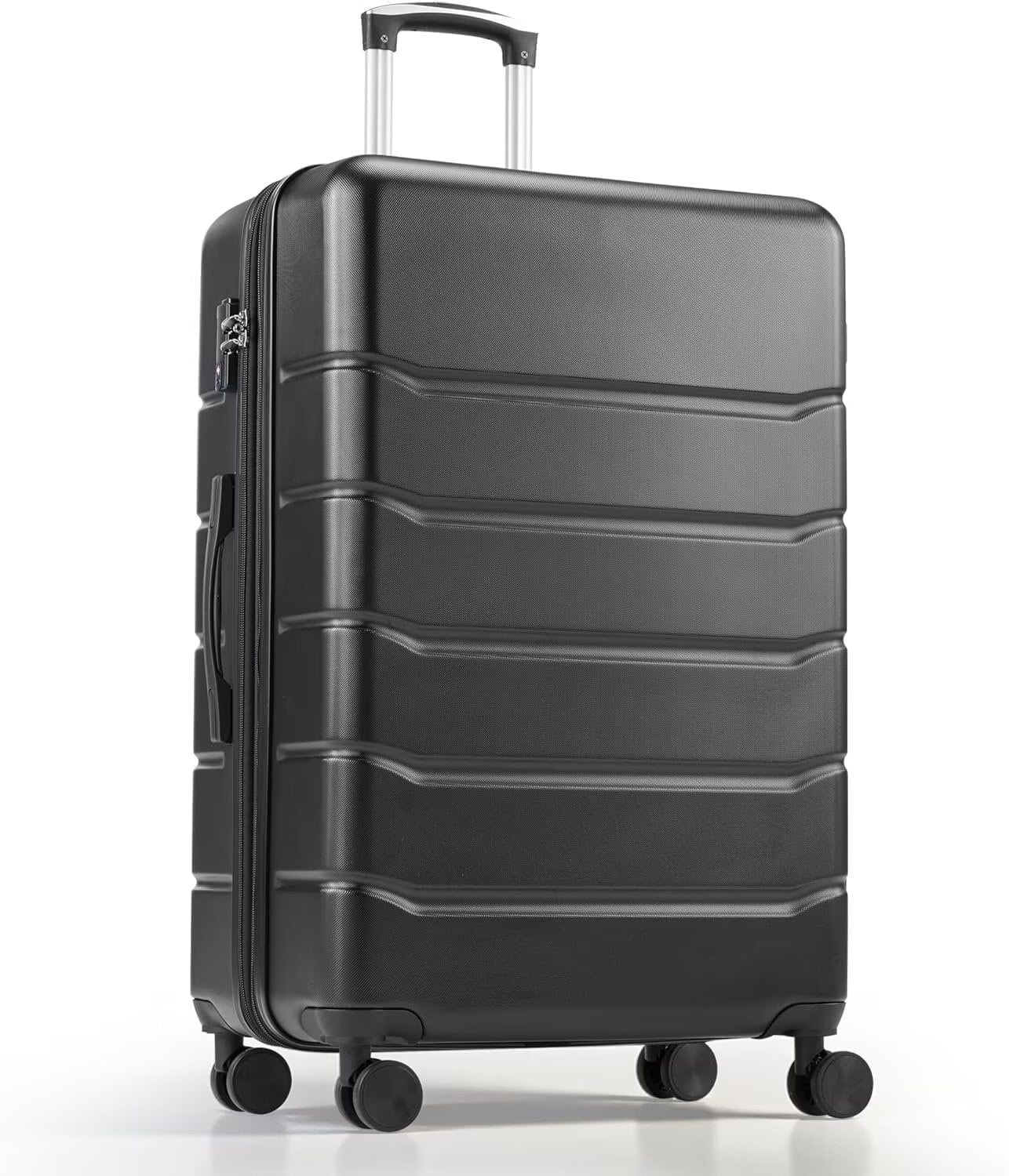 QUIOCOZY 28-inch Hardside Checked Luggage, Hard Shell Lightweight Expandable Suitcase with Spinner Wheels and TSA Lock, Black