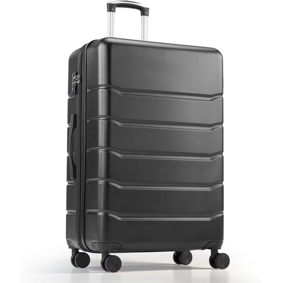 QUIOCOZY 28-inch Hardside Checked Luggage, Hard Shell Lightweight Expandable Suitcase with Spinner Wheels and TSA Lock, Black
