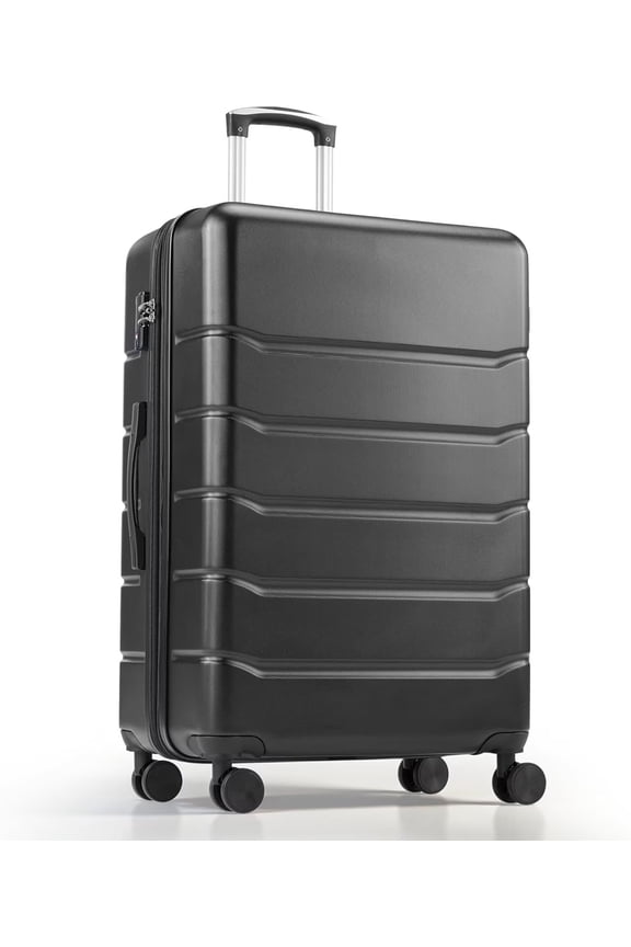 28-inch Hardside Checked Luggage, Hard Shell Lightweight Expandable Suitcase with Spinner Wheels and TSA Lock, Black