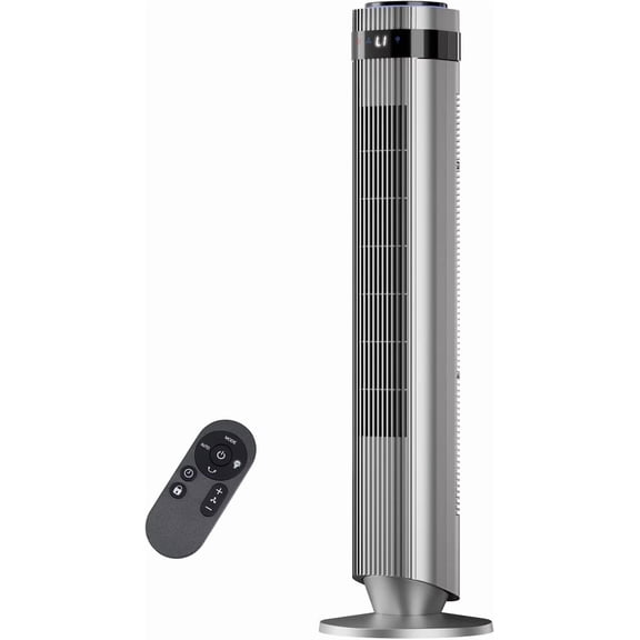QUIOCOZY 36" Bladeless Tower Fan for Bedroom, 22.3 ft/s High Velocity, 28dB Quiet, Remote Control & LED Display, 5 Speeds, 4 Modes, 12H Timer, 64° Oscillating, Gray