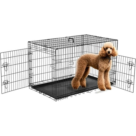 QUIOCOZY 36 Inch Extra Large Double-Door Dog Crate - Enhanced Foldable Metal Pet Kennel with Divider & Removable Tray