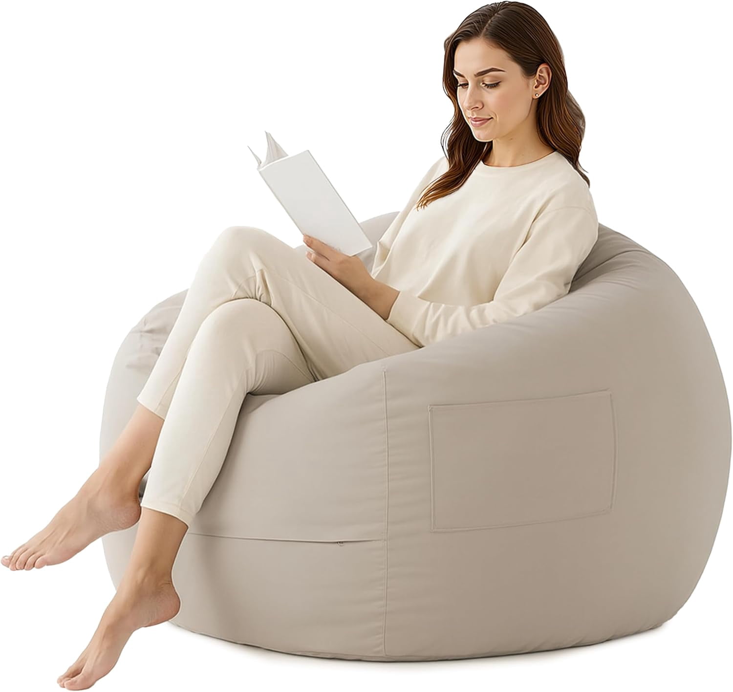 QUIOCOZY 4 Feet Bean Bag Chair - Foam Filled with Soft Removable Cover, Comfy Furniture for Adults & Kids (Living Room, Bedroom, Dorm)