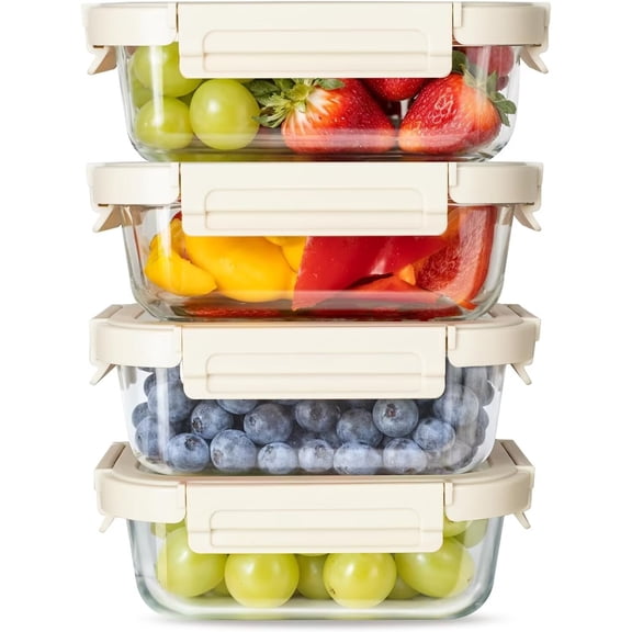 QUIOCOZY 4 Pack Glass Meal Prep Containers with Lids, BPA-Free Food Storage, 22oz Glass Lunch Boxes, Freezer-to-Oven Safe