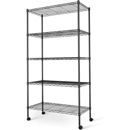 QUIOCOZY 5-Tier Heavy Duty Wire Storage Shelving Unit, Adjustable Metal Rack for Kitchen, Pantry, Garage, and Office, Black, 30" W x 14" D x 65" H