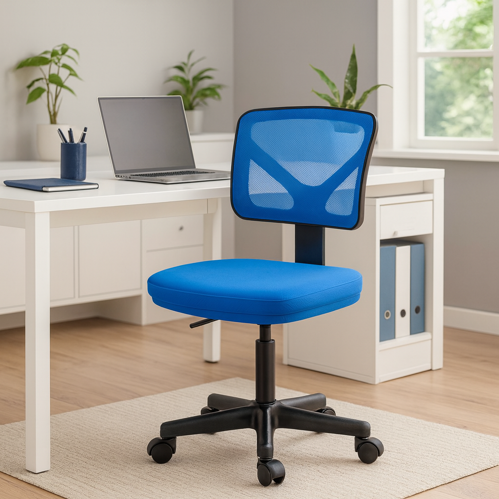 QUIOCOZY Armless Small Home Office Desk Chair, Ergonomic Low Back Computer Chair, Adjustable Rolling Swivel Task Chair with Lumbar Support for Small Space