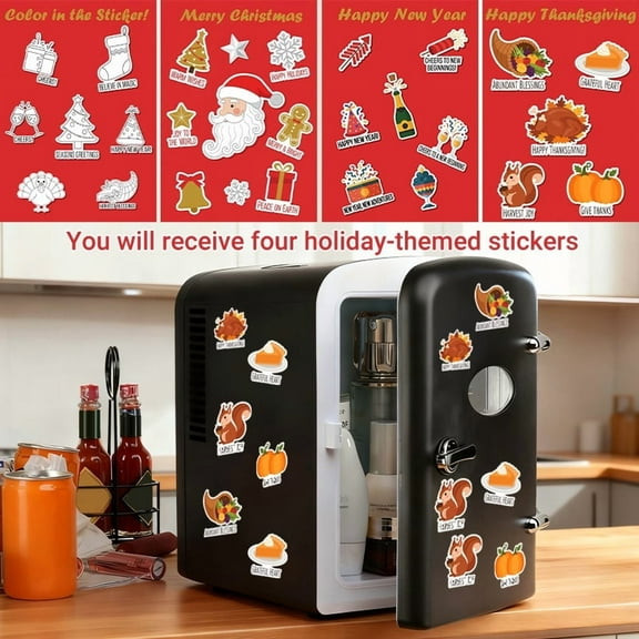 QUIOCOZY Black 4L/6 Can Mini Fridge - Portable Cooler & Warmer with Window, Freon-Free Aesthetic Fridge for Skincare/Beverage - Perfect Thanksgiving, Christmas & New Year Gift with Stickers