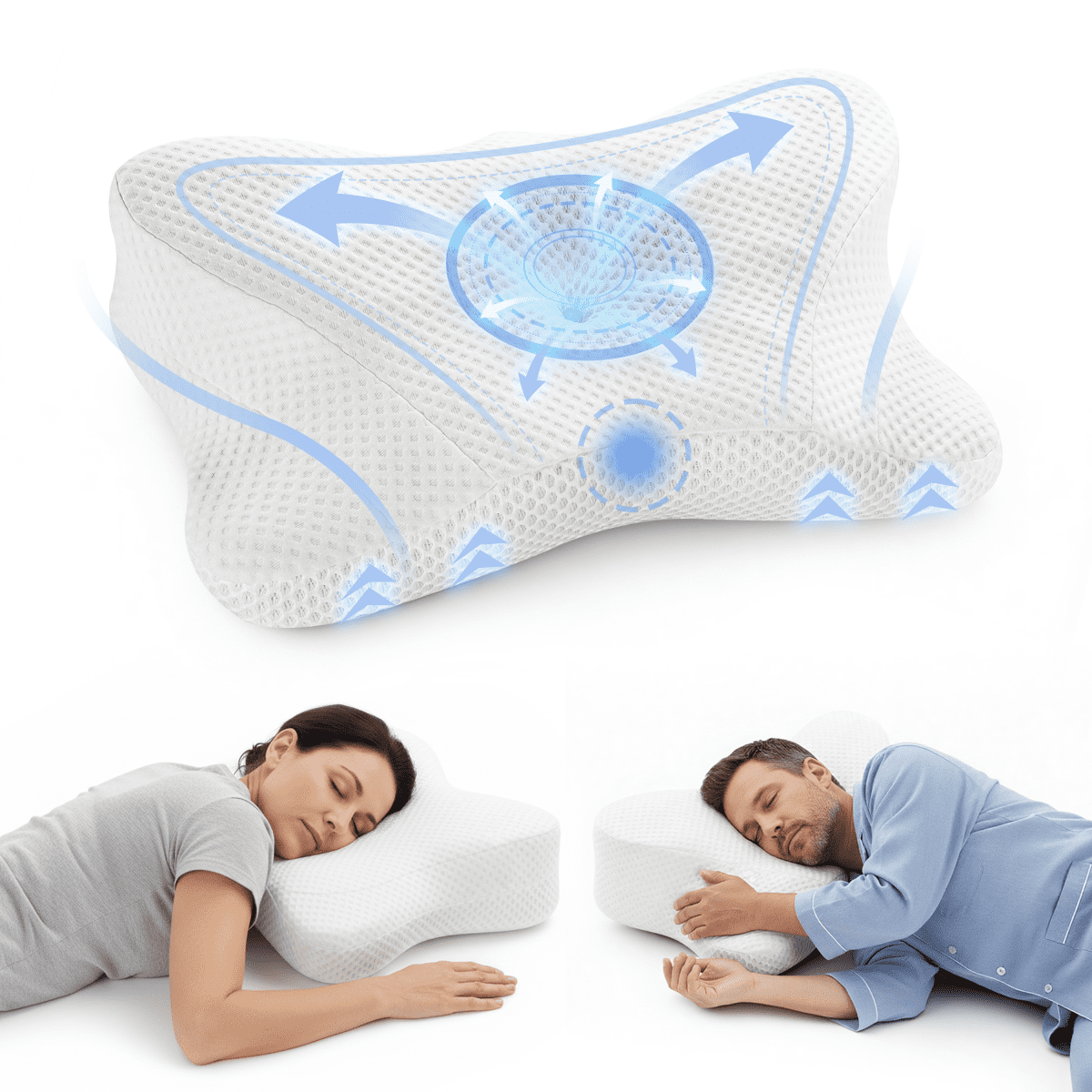 QUIOCOZY Cervical Pillow for Neck and Shoulder Pain Relief, Ergonomic Memory Foam Orthopedic Pillow with Washable Pillowcase, White