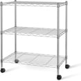 thumbnail image 1 of QUIOCOZY Heavy Duty 3-Tier Wire Shelving with Wheels, Adjustable Steel Storage Rack, 750 Lb Capacity, Chrome, 24" x 14" x 30", 1 of 8