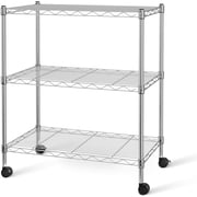 QUIOCOZY Heavy Duty 3-Tier Wire Shelving with Wheels, Adjustable Steel Storage Rack, Chrome, 24" x 14" x 30"