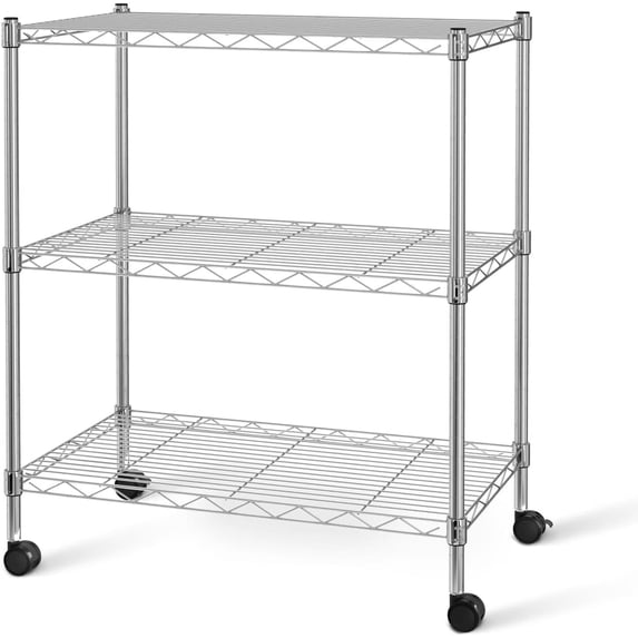 QUIOCOZY Heavy Duty 3-Tier Wire Shelving with Wheels, Adjustable Steel Storage Rack, Chrome, 24" x 14" x 30"