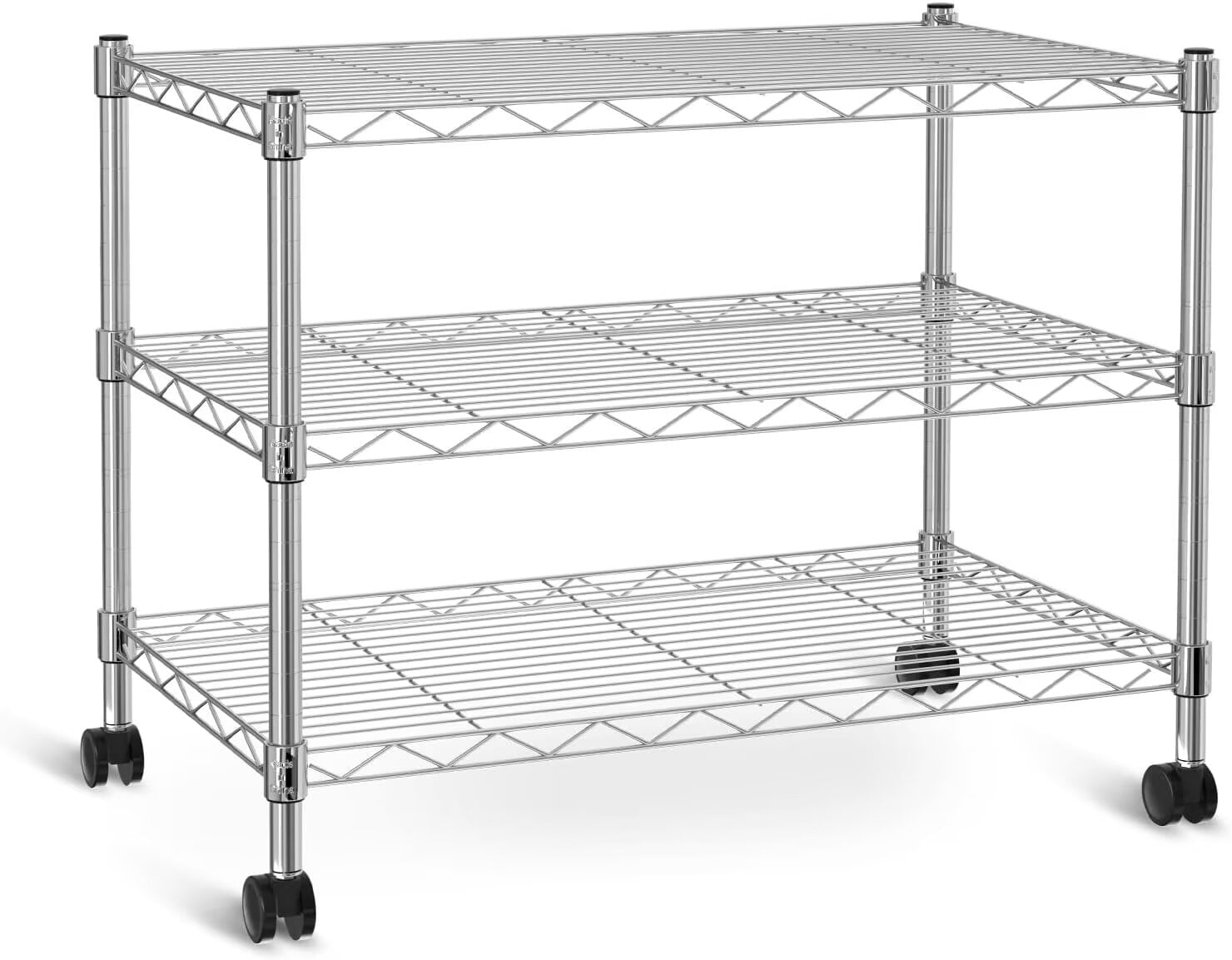QUIOCOZY Heavy Duty 3-Tier Wire Storage Shelf, 750 lbs Capacity Metal Shelving Unit for Kitchen, Pantry, and Garage, 24" x 14" x 22", Chrome