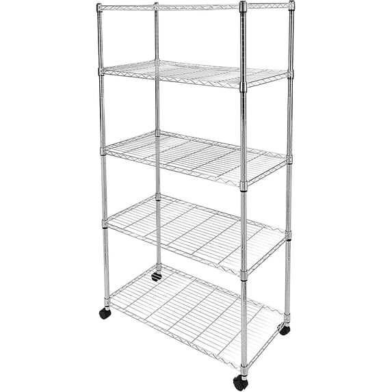 QUIOCOZY Heavy Duty 5-Tier Wire Shelving with Wheels, Adjustable Steel Storage Rack, 1000 Lb Capacity, Chrome, 36" W x 18" D x 71" H