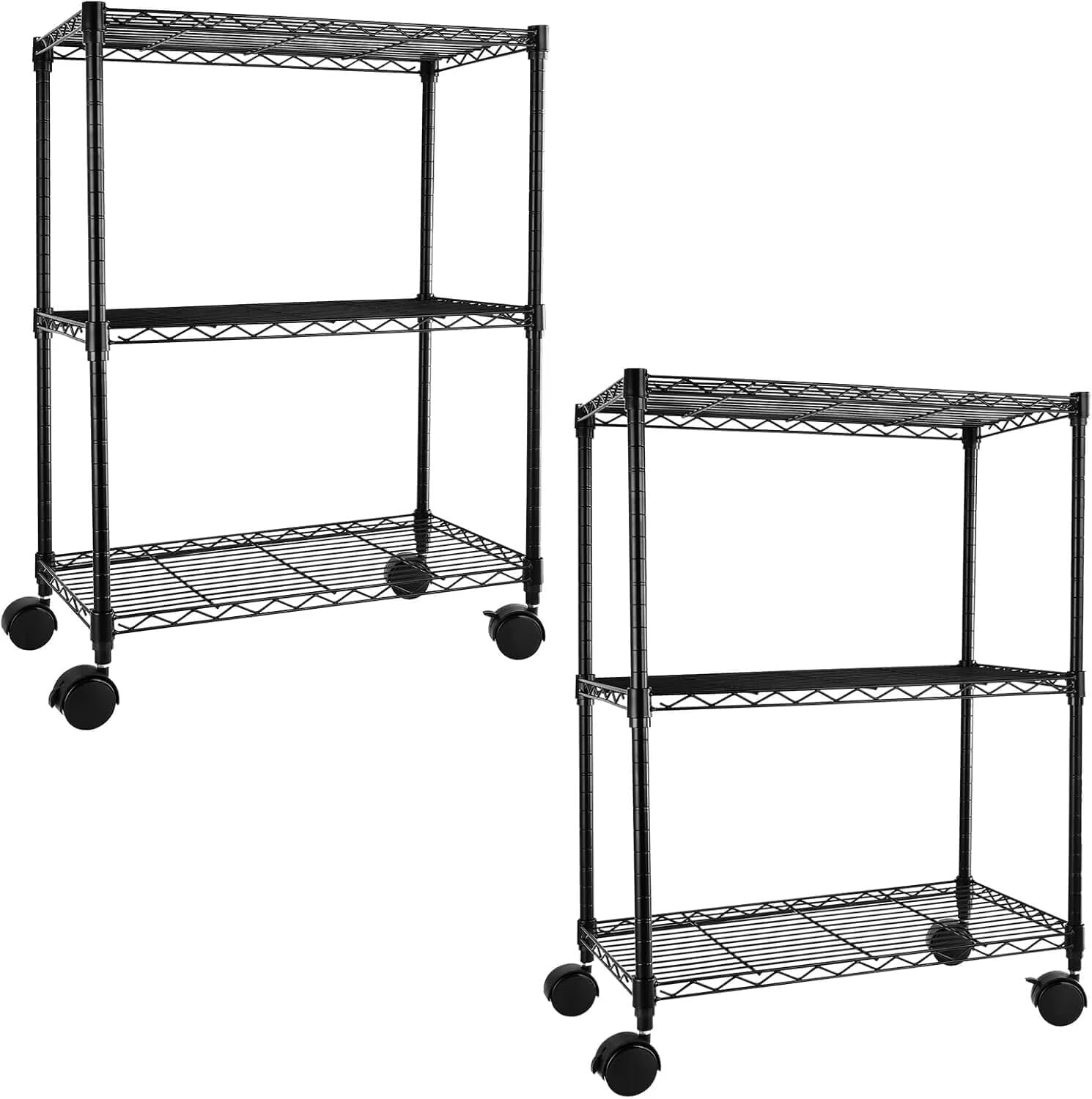 QUIOCOZY Heavy Duty Metal Storage Shelving Unit, 3 Tier Adjustable Wire Rack with Wheels, 750 lbs Loading Capacity, 24"x14"x30", Black, 2 Pack