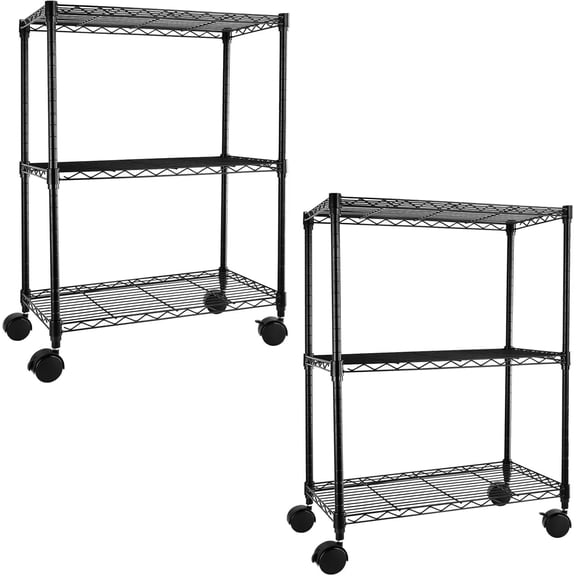 QUIOCOZY Heavy Duty Metal Storage Shelving Unit, 3 Tier Adjustable Wire Rack with Wheels, 750 lbs Loading Capacity, 24"x14"x30", Black, 2 Pack
