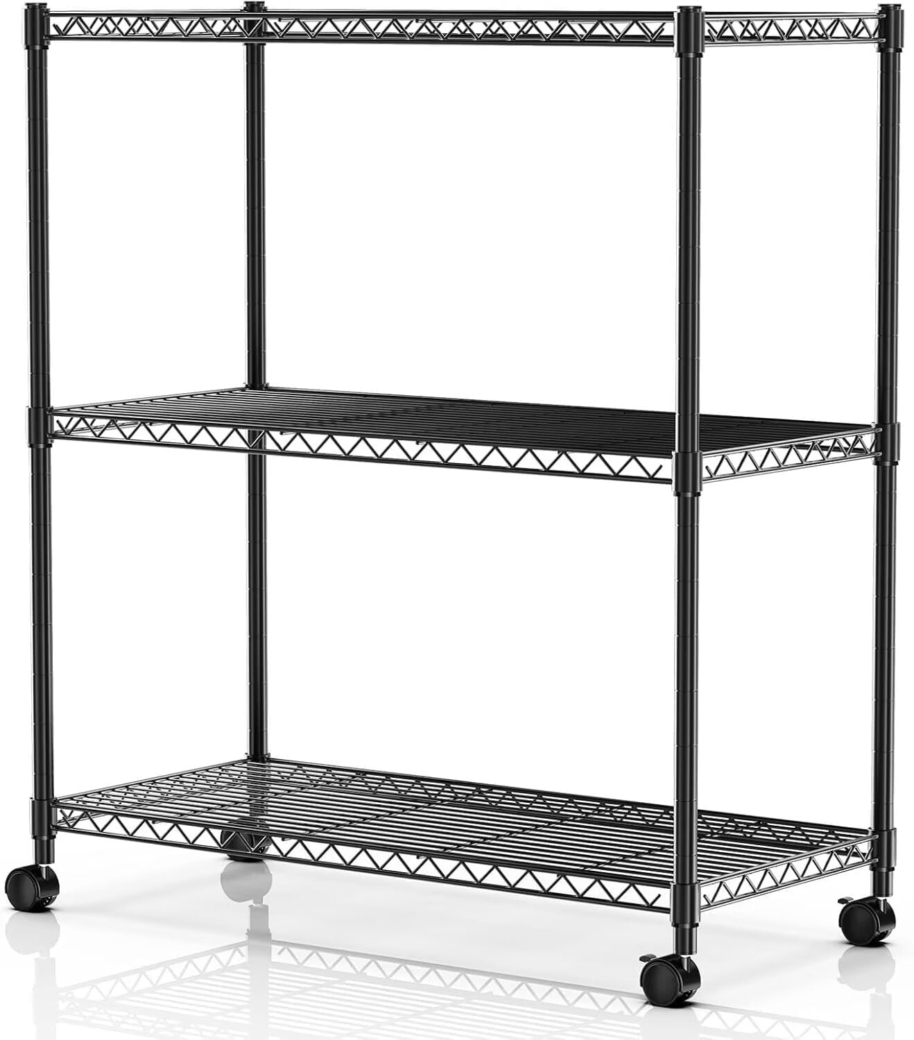 QUIOCOZY Heavy Duty Metal Storage Shelving Unit with Wheels, 3 Tier Wire Rack, 750 lbs Load Capacity, 24"x14"x30", Black