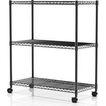 QUIOCOZY Heavy Duty Metal Storage Shelving Unit with Wheels, 3 Tier Wire Rack, 750 lbs Load Capacity, 24"x14"x30", Black