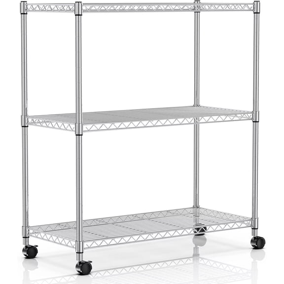 QUIOCOZY Heavy Duty Metal Storage Shelving Unit, 3 Tier Wire Rack with Wheels, 750 lbs Load Capacity, 24"x14"x30", Chrome