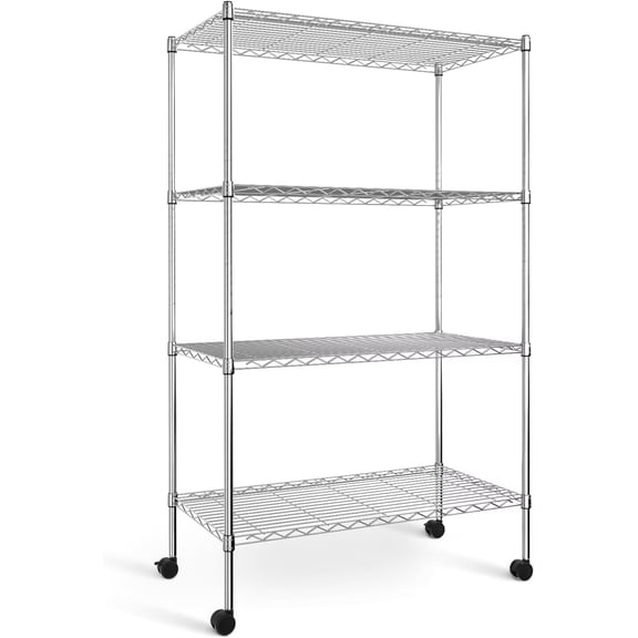 QUIOCOZY Heavy Duty Metal Storage Shelving Unit, 4 Tier Adjustable Wire Rack with Wheels, 1000 Lbs Loading Capacity, 36"x14"x56", Chrome