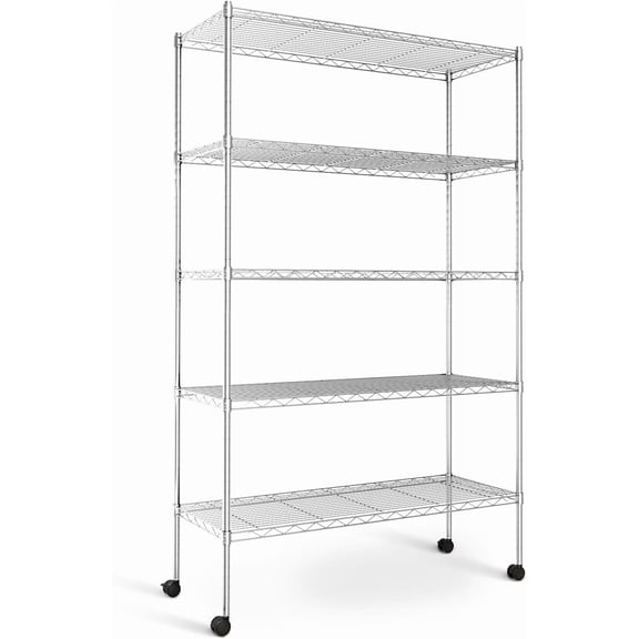 QUIOCOZY Heavy Duty Metal Storage Shelving Unit, 5 Tier Adjustable Wire Rack with Wheels, 1000 Lbs Loading Capacity, 36"x14"x61", Chrome