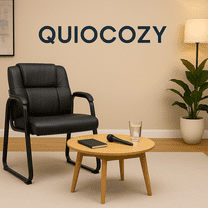 QUIOCOZY Leather Office Guest Chair - No Wheels, Padded Arms | Waiting Room & Conference Room Chair for Reception, Meeting, Home Office | Black, 1 Pack