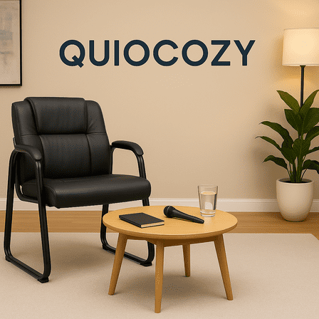 QUIOCOZY Leather Office Guest Chair - No Wheels, Padded Arms | Waiting Room & Conference Room Chair for Reception, Meeting, Home Office | Black, 1 Pack