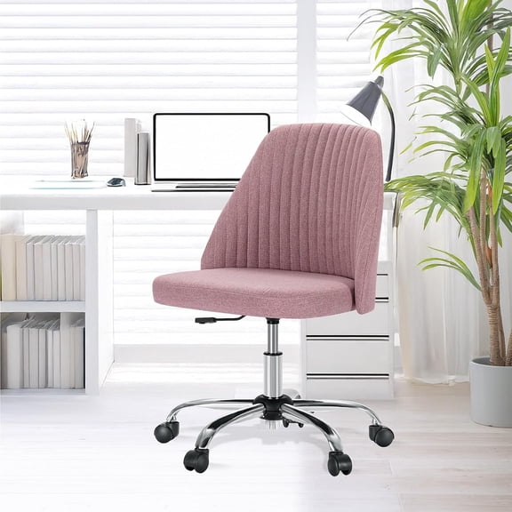 QUIOCOZY Office Desk Chair with Back and Wheels Computer Fabric Chair Armless Adjustable Height Comfy Vanity Chair with Swivel Rolling Home Chairs