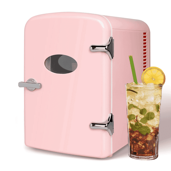 Simple Deluxe Pink Mini Fridge – 4L Skincare & Beverage Cooler Warmer with Window, Aesthetic & Freon-Free