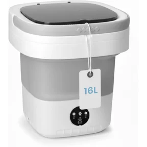 QUIOCOZY Portable Washing Machine, 16L Mini Foldable Washer with Spin Basket, 3 Modes for Apartments & Travel, Gray