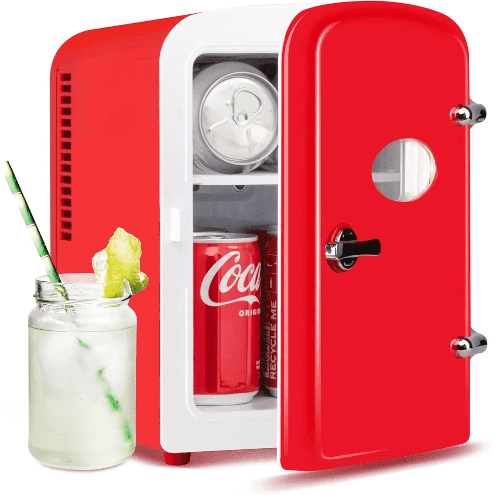 Simple Deluxe Red Mini Fridge – 4L Skincare & Beverage Cooler Warmer with Window, Aesthetic & Freon-Free
