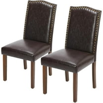 QUIOCOZY Upholstered Parsons Dining Chair, Faux Leather Dining Room Chair with Solid Wood Legs and Nailhead Trim, Side Chair for Hotel, Restaurant, and Meeting Room, Set of 2