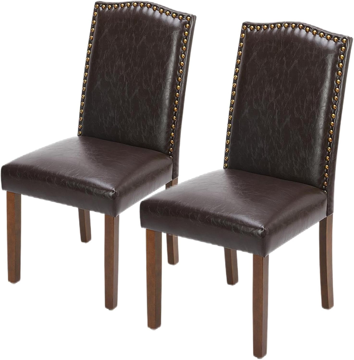 QUIOCOZY Upholstered Parsons Dining Chair, Faux Leather Dining Room Chair with Solid Wood Legs and Nailhead Trim, Side Chair for Hotel, Restaurant, and Meeting Room, Set of 2, Dark Brown
