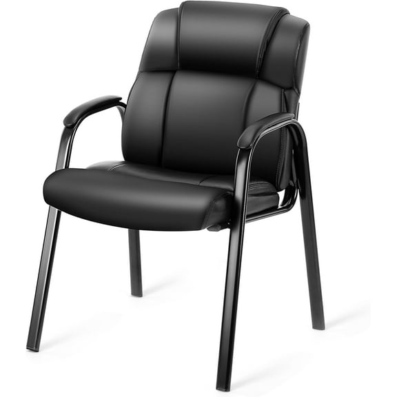 QUIOCOZY Waiting Room Leather Guest Chairs with Padded Arms, Comfy Stationary Reception Meeting Chair, Rest for Conference Side Office Home Desk Elderly Salon Clinic