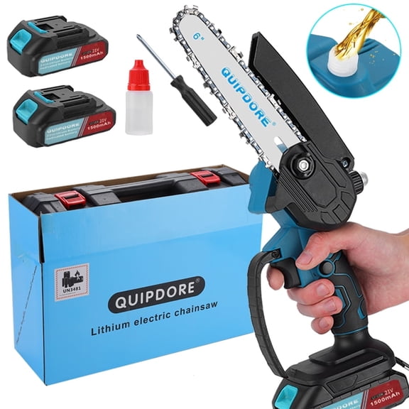 QUIPDORE 6" 21 V Mini Chainsaw, With 2 Batteries,Cordless Handheld Chain Saw for Wood Cutting Tree Trimming