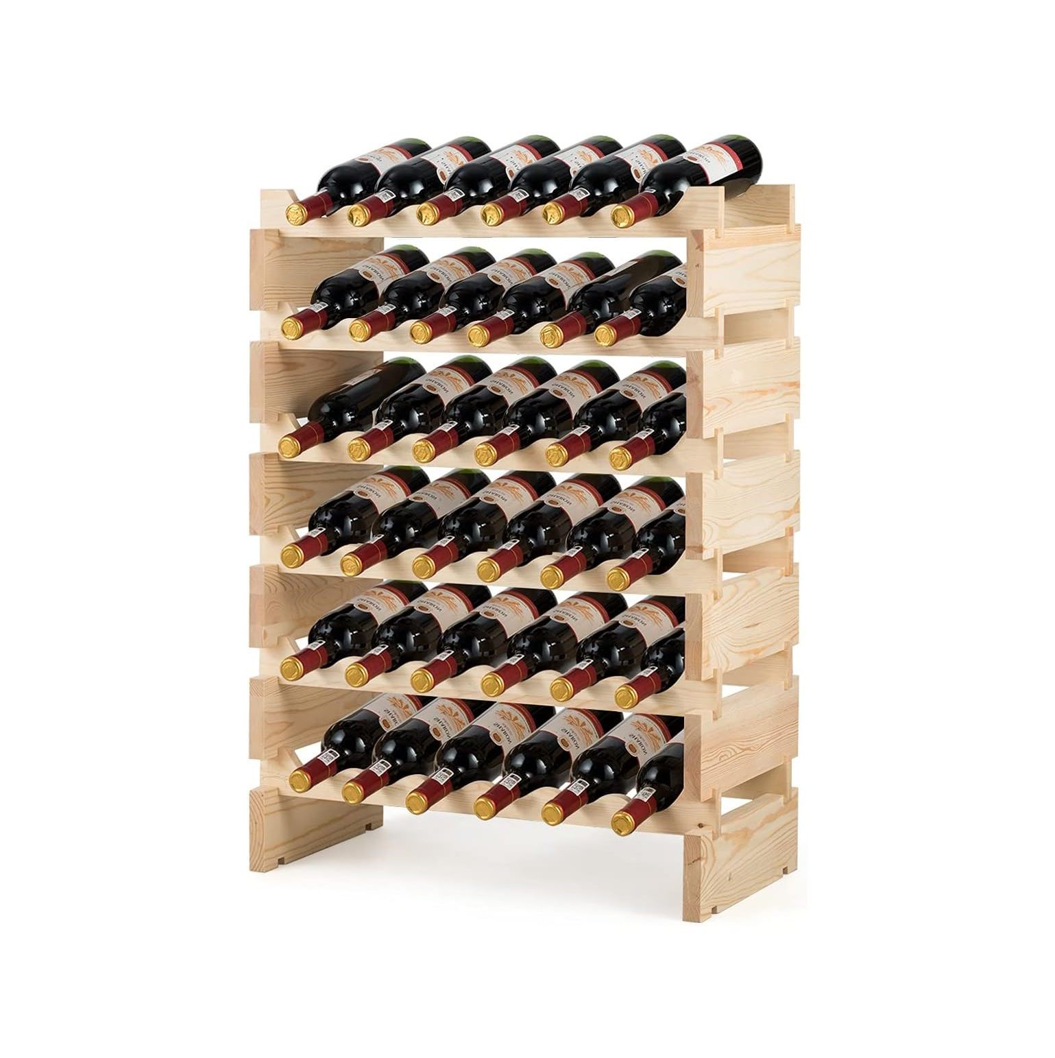 QUIRhait 36 Bottle Wine Rack Pine Wood Stackable Modular Display Wine