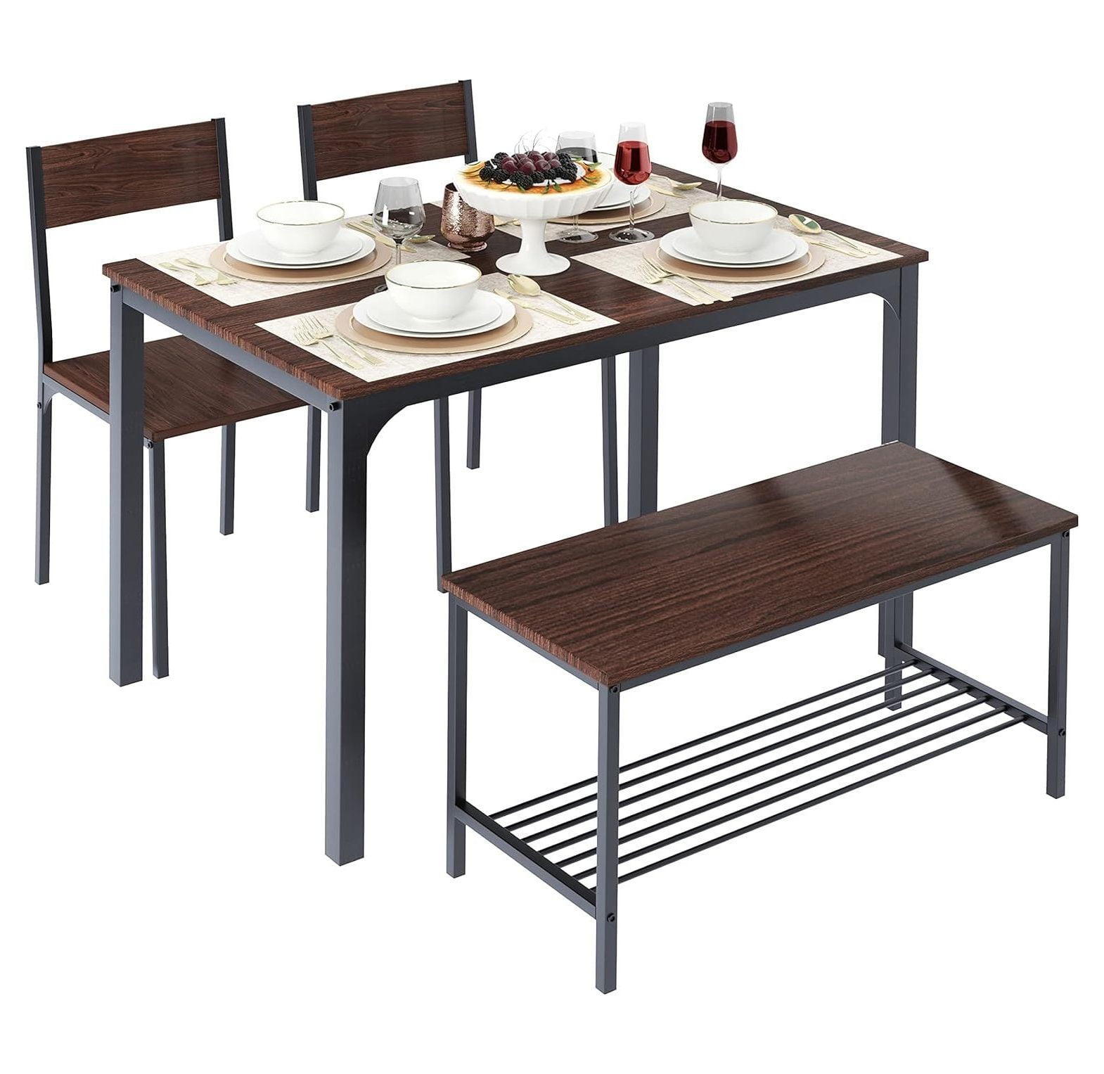 QUIRhait 4 Person Dining Table Set, Dining Table with 2 Chairs and 1