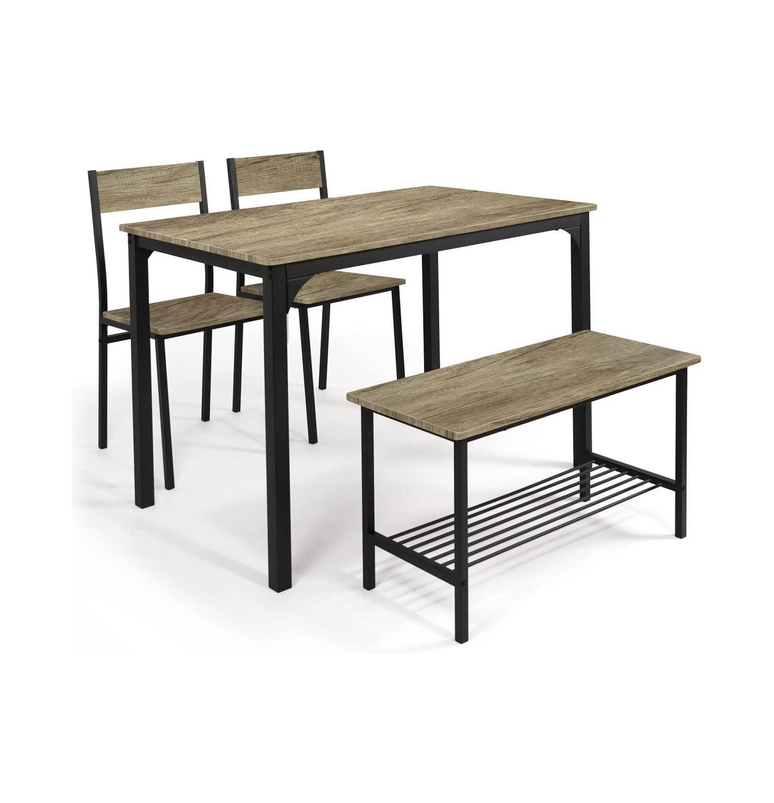 QUIRhait 4 Pieces Dining Table Set for 4 w/Bench & Chairs, Rectangle