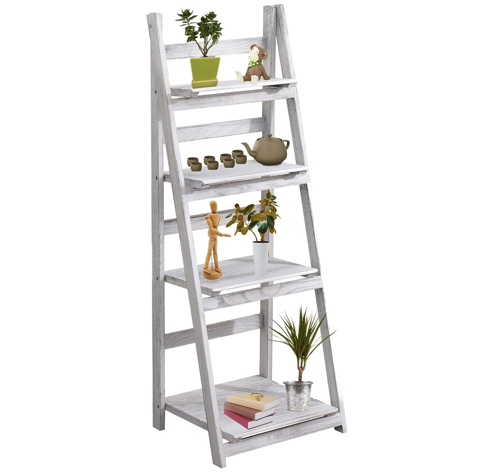 QUIRhait 4Tier Ladder Shelf,Ladder Bookshelf Plant Ladder Stand Indoor