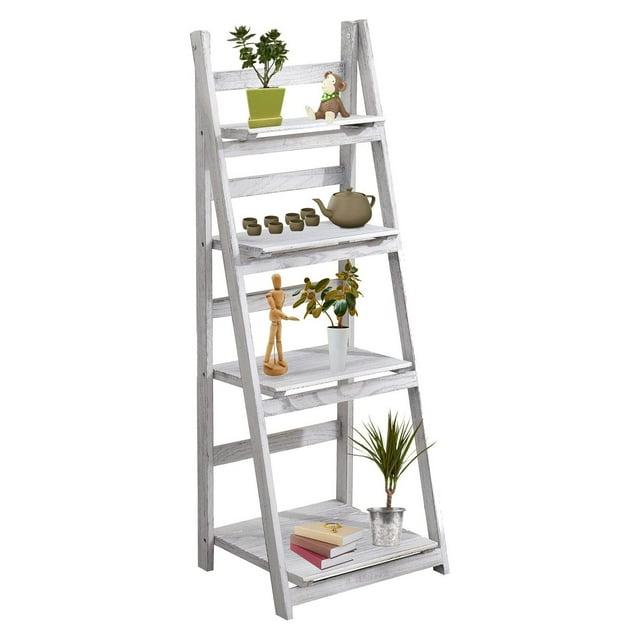 QUIRhait 4Tier Ladder Shelf,Ladder Bookshelf Plant Ladder Stand Indoor, Wood Ladder Shelf