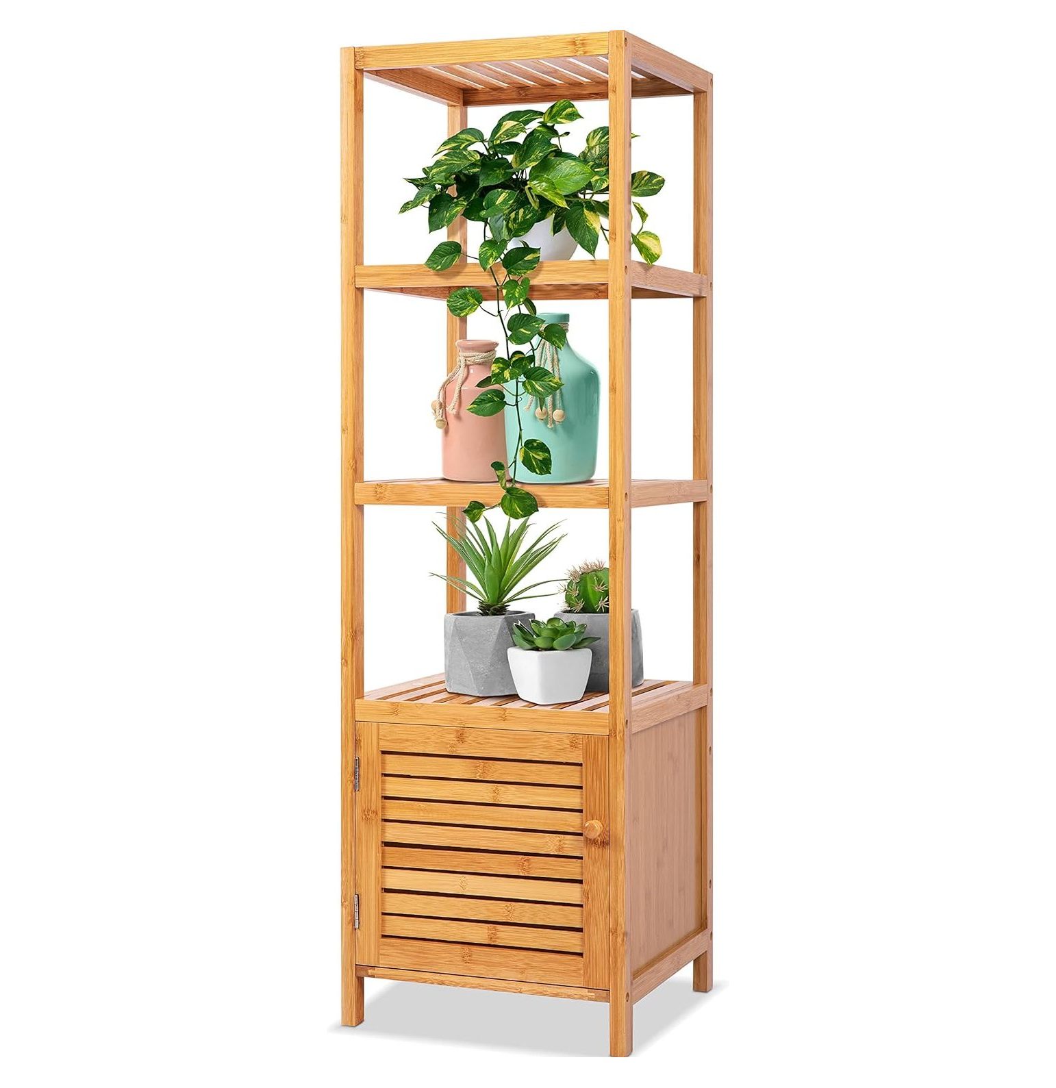 QUIRhait 5Tier Bamboo Bathroom Storage, Corner Slim Rack